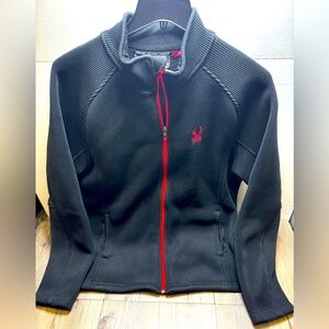 SPYDER Full Zip Waffle Knit Jacket Men's Skiing Fleece Black Red Size XXL